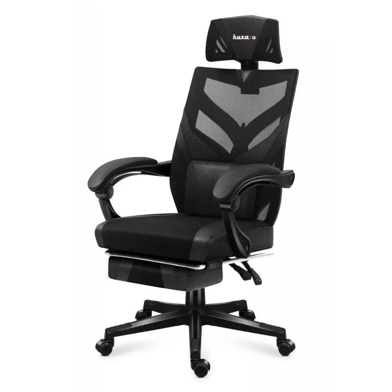 Spēļu krēsls Huzaro Combat 5.0 Mesh Seat Melns - elpojošs sieta sēdeklis, regulējams atzveltnes slīpums 90-140°, maks. slodze 140 kg, roku balsti, kāju balsts