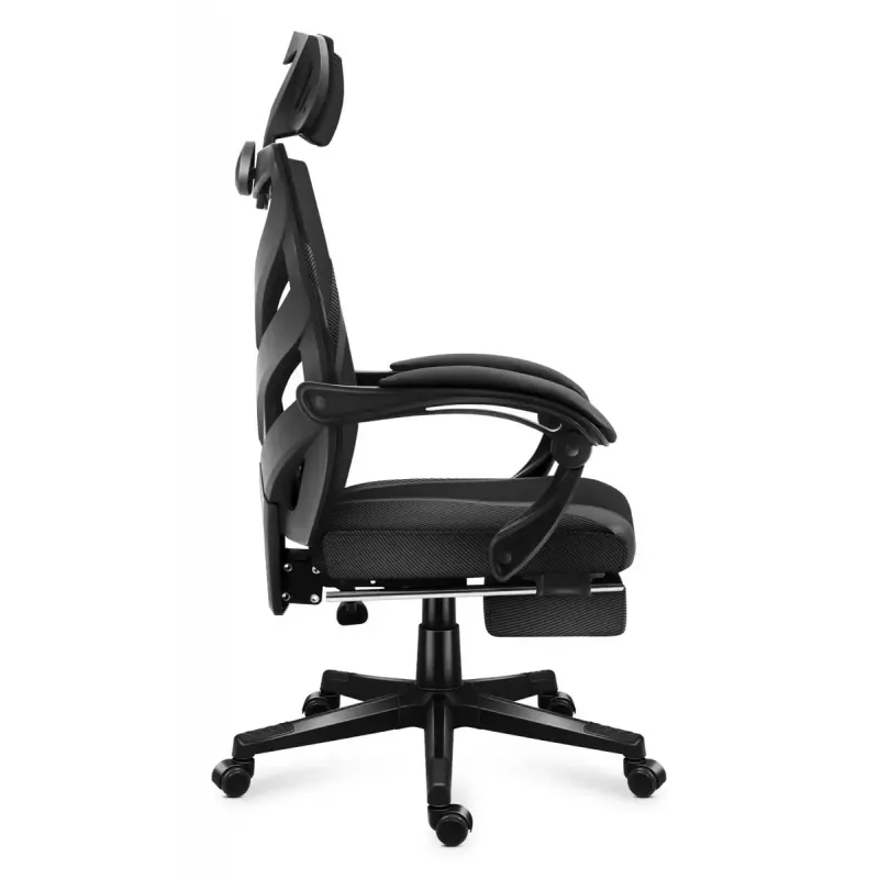 Spēļu krēsls Huzaro Combat 5.0 Mesh Seat Melns - elpojošs sieta sēdeklis, regulējams atzveltnes slīpums 90-140°, maks. slodze 140 kg, roku balsti, kāju balsts