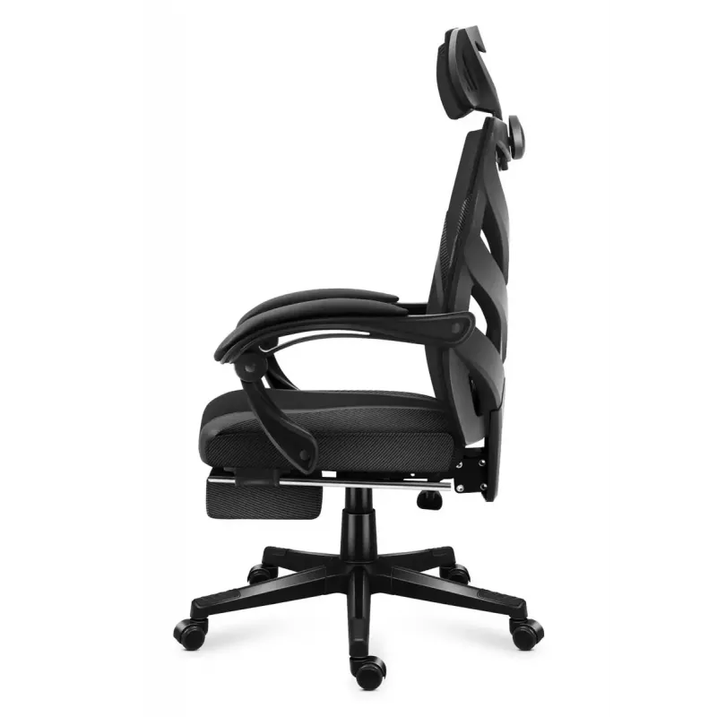Spēļu krēsls Huzaro Combat 5.0 Mesh Seat Melns - elpojošs sieta sēdeklis, regulējams atzveltnes slīpums 90-140°, maks. slodze 140 kg, roku balsti, kāju balsts