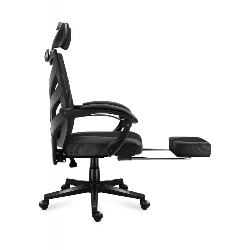 Spēļu krēsls Huzaro Combat 5.0 Mesh Seat Melns - elpojošs sieta sēdeklis, regulējams atzveltnes slīpums 90-140°, maks. slodze 140 kg, roku balsti, kāju balsts