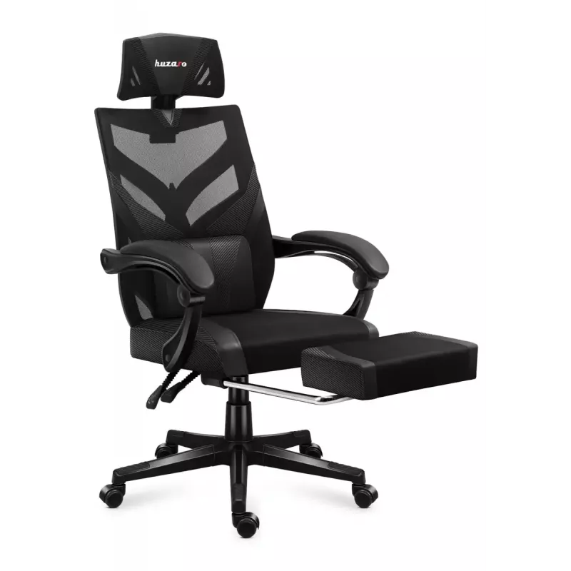 Spēļu krēsls Huzaro Combat 5.0 Mesh Seat Melns - elpojošs sieta sēdeklis, regulējams atzveltnes slīpums 90-140°, maks. slodze 140 kg, roku balsti, kāju balsts