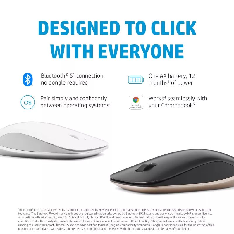 HP 410 Slim Silver Bluetooth pele, abpusēja, Bluetooth, 2000 DPI, Sudraba