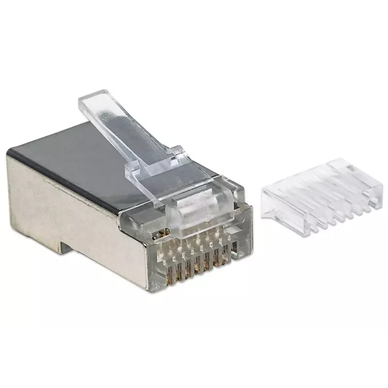 Intellinet Pro Line RJ45 modulārie spraudņi, Cat6, STP, 3-zaru, cietai un savītai stieplei, 50 µ apzeltīti kontakti, 90 gab.