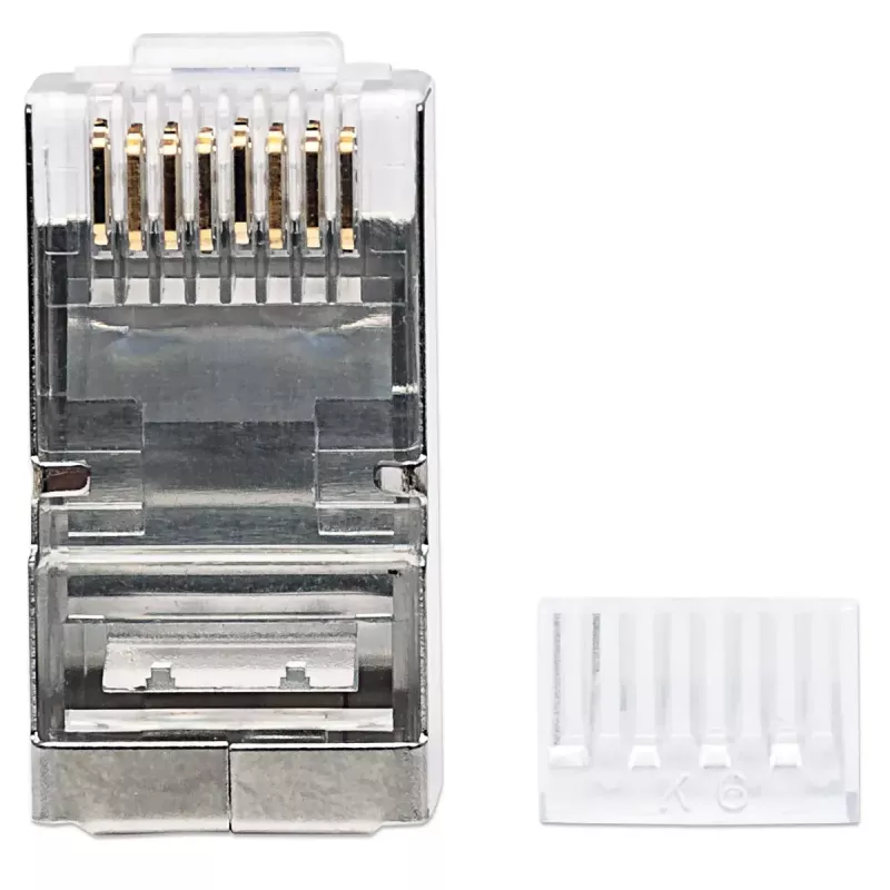 Intellinet Pro Line RJ45 modulārie spraudņi, Cat6, STP, 3-zaru, cietai un savītai stieplei, 50 µ apzeltīti kontakti, 90 gab.