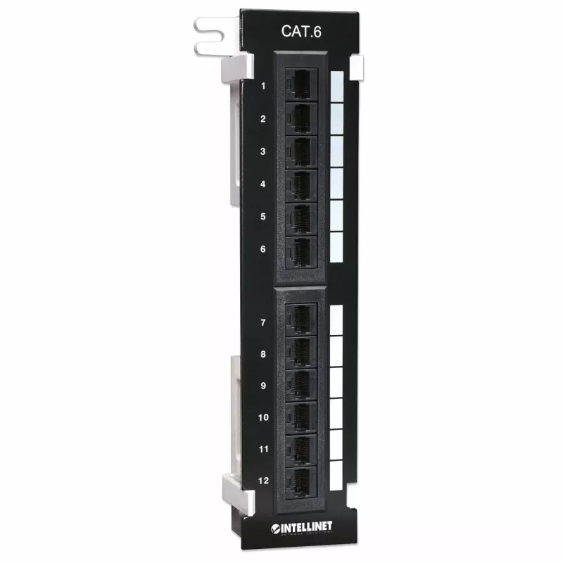 Intellinet Sadales panelis, Cat6, Sienas montāžai, UTP, 12 porti, Melns