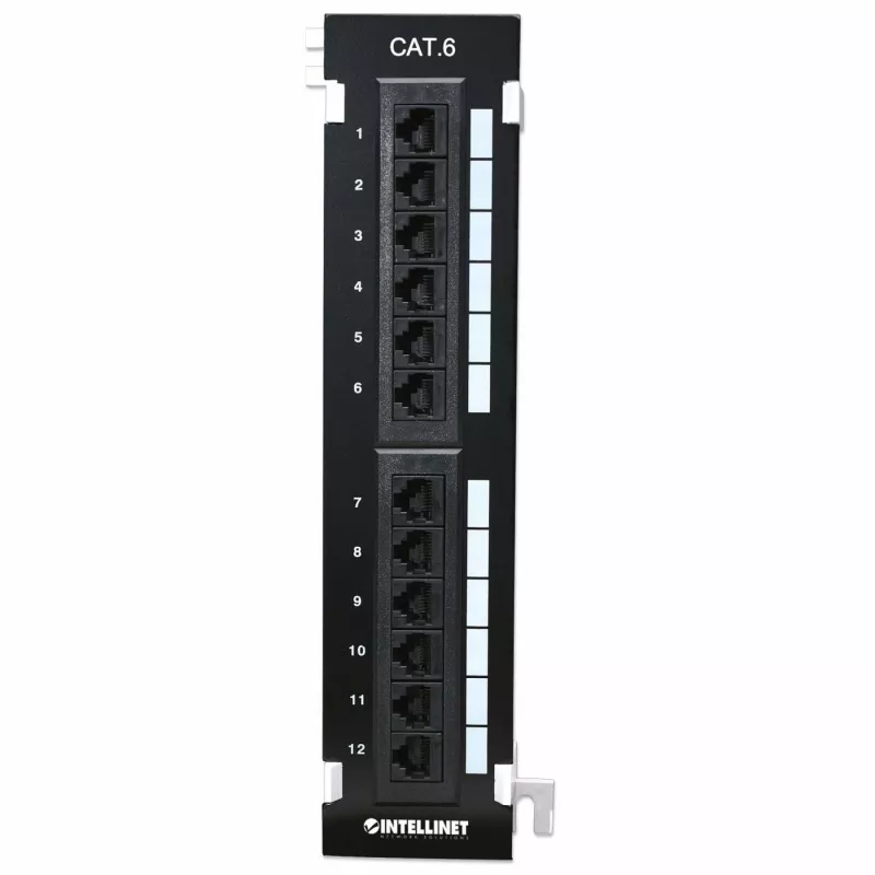 Intellinet Sadales panelis, Cat6, Sienas montāžai, UTP, 12 porti, Melns
