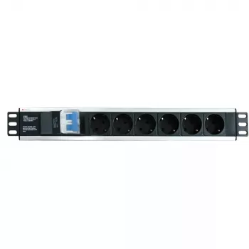 Techly I-CASE STRIP-16SH strāvas sadalītājs (PDU) 6× Schuko 1.5U melns/sudrabs