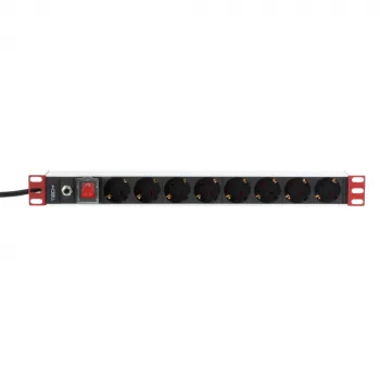 Techly 19 collu statīva strāvas josla ar 8 Schuko kontaktligzdām, melna, 1.05 kg