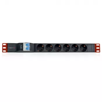 Techly I-CASE STRIP-61UD 1U slēdžu panelis 6 kontaktligzdām, melns/sarkans