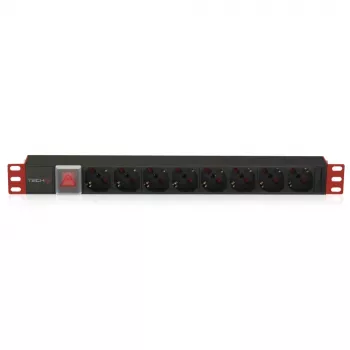 Techly I-CASE STRIP-18C20 strāvas sadalītājs (PDU) 8 kontaktligzdas 1U Melns, Sarkans