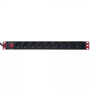 Strāvas sadalītājs Techly 9 vietas 19 collu rack Schuko kontaktdakša ar slēdzi 1U Melns Sarkans