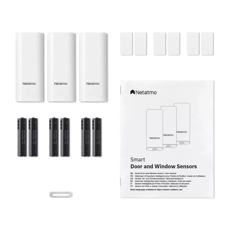Durvju/logu sensors Netatmo DTG-EC bezvadu, laikapstākļiem izturīgs, 3 V (2×AAA), darbības rādiuss 80 m, balts, 3 komplektā
