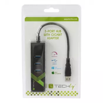 Techly IDATA USB-ETGIGA-3U2 klēpjdatora dokstacija/portu paplašinātājs USB 3.2 Gen 1 (3.1 Gen 1) Type-A Melns