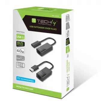 Techly IUSB-EXTENDTY2 dzimuma pārveidotājs RJ-45 uz USB 2.0 Type-A, melns