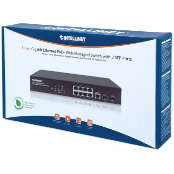 Pārvaldāms slēdzis Intellinet 8 portu Gigabit Ethernet PoE+ ar 2 SFP portiem