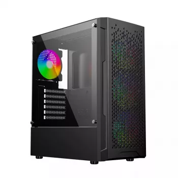 PC korpuss GEMBIRD Fornax 400X Midi Tower Melns — ATX, rūdīts stikls, RGB ventilatori, 4x 2.5 collu vietas, 2x USB 3.0