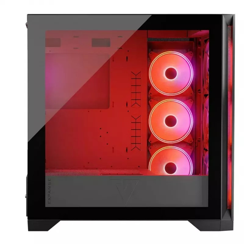 PC korpuss MODECOM VOLCANO EXPANSE S APEX ARGB MIDI Tower, rūdīts stikls, USB-C, 3x140mm priekšā, atbalsta ATX/microATX, GPU līdz 430mm