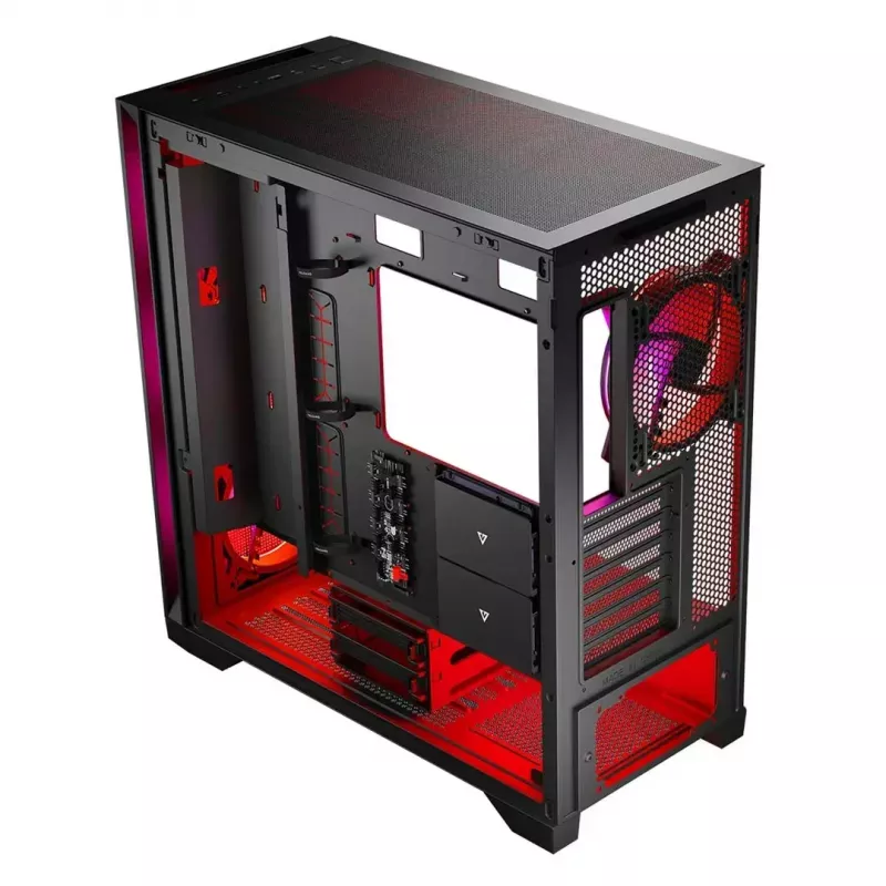 PC korpuss MODECOM VOLCANO EXPANSE S APEX ARGB MIDI Tower, rūdīts stikls, USB-C, 3x140mm priekšā, atbalsta ATX/microATX, GPU līdz 430mm