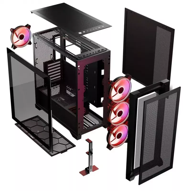 PC korpuss MODECOM VOLCANO EXPANSE S APEX ARGB MIDI Tower, rūdīts stikls, USB-C, 3x140mm priekšā, atbalsta ATX/microATX, GPU līdz 430mm