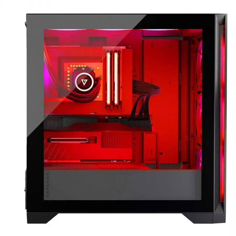 PC korpuss MODECOM VOLCANO EXPANSE S APEX ARGB MIDI Tower, rūdīts stikls, USB-C, 3x140mm priekšā, atbalsta ATX/microATX, GPU līdz 430mm