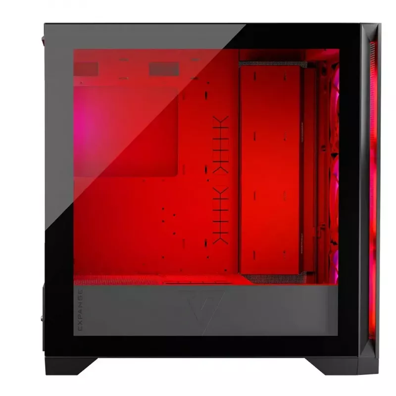 PC korpuss MODECOM VOLCANO EXPANSE S APEX ARGB MIDI Tower, rūdīts stikls, USB-C, 3x140mm priekšā, atbalsta ATX/microATX, GPU līdz 430mm