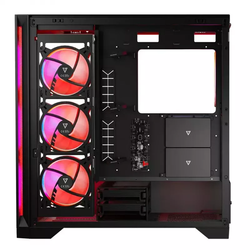 PC korpuss MODECOM VOLCANO EXPANSE S APEX ARGB MIDI Tower, rūdīts stikls, USB-C, 3x140mm priekšā, atbalsta ATX/microATX, GPU līdz 430mm