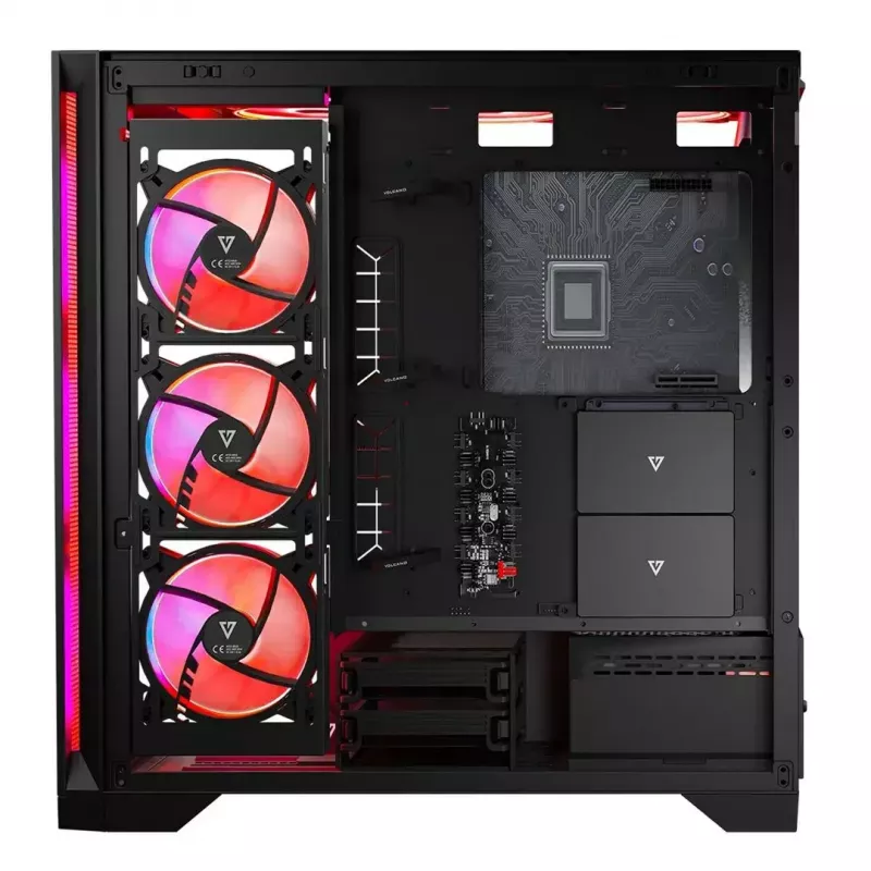 PC korpuss MODECOM VOLCANO EXPANSE S APEX ARGB MIDI Tower, rūdīts stikls, USB-C, 3x140mm priekšā, atbalsta ATX/microATX, GPU līdz 430mm