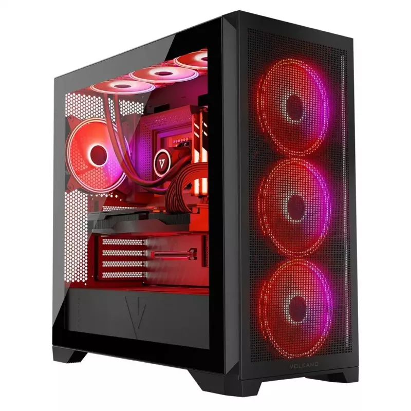 PC korpuss MODECOM VOLCANO EXPANSE S APEX ARGB MIDI Tower, rūdīts stikls, USB-C, 3x140mm priekšā, atbalsta ATX/microATX, GPU līdz 430mm
