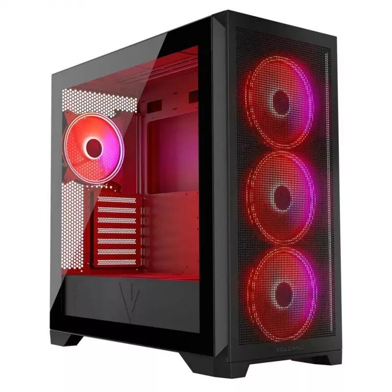 PC korpuss MODECOM VOLCANO EXPANSE S APEX ARGB MIDI Tower, rūdīts stikls, USB-C, 3x140mm priekšā, atbalsta ATX/microATX, GPU līdz 430mm