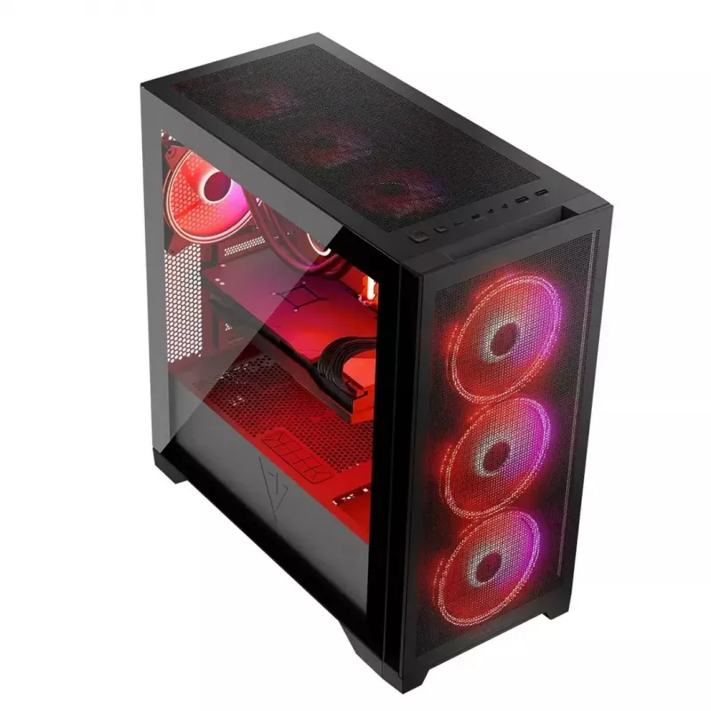 PC korpuss MODECOM VOLCANO EXPANSE S APEX ARGB MIDI Tower, rūdīts stikls, USB-C, 3x140mm priekšā, atbalsta ATX/microATX, GPU līdz 430mm