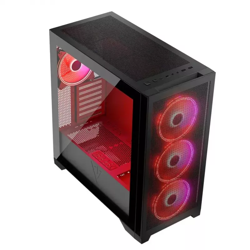 PC korpuss MODECOM VOLCANO EXPANSE S APEX ARGB MIDI Tower, rūdīts stikls, USB-C, 3x140mm priekšā, atbalsta ATX/microATX, GPU līdz 430mm