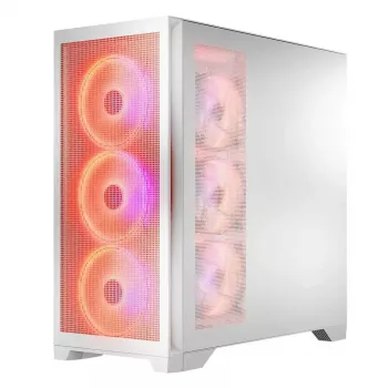 PC korpuss MODECOM VOLCANO EXPANSE S APEX ARGB Midi Tower Balts — rūdīts stikls, ARGB, atbalsta micro ATX, GPU līdz 430 mm