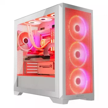 PC korpuss MODECOM VOLCANO EXPANSE S APEX ARGB Midi Tower Balts — rūdīts stikls, ARGB, atbalsta micro ATX, GPU līdz 430 mm