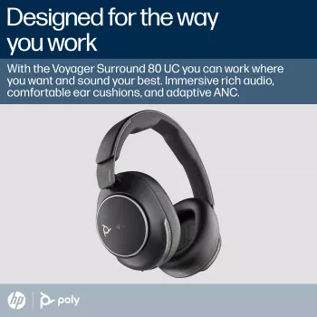 HP Poly Voyager Surround 80 UC Microsoft Teams sertificētas bezvadu austiņas USB-C + USB-C/A adapteris