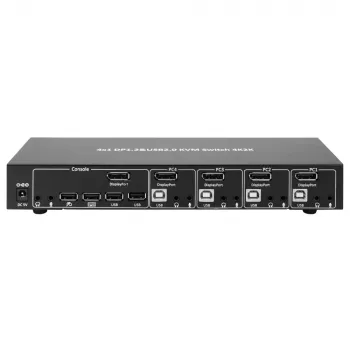 Techly IDATA-DP-KVM4 KVM slēdzis 4x1 DisplayPort, USB, audio, 4K@30Hz, melns, montāžai plauktā
