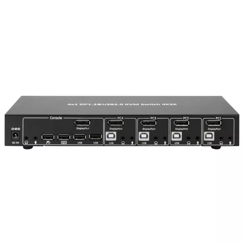 Techly IDATA-DP-KVM4 KVM slēdzis 4x1 DisplayPort, USB, audio, 4K@30Hz, melns, montāžai plauktā