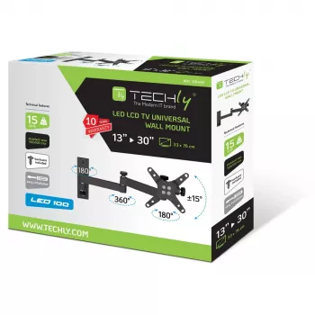 Techly ICA-LCD 104BK sienas kronšteins 13-30 collu LED/LCD televizoriem, ar slīpumu, 3 savienojumi, melns