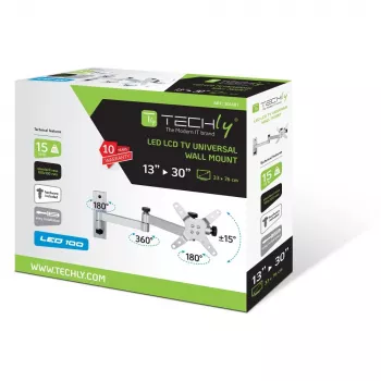 Techly ICA-LCD 104 sienas kronšteins LED/LCD televizoriem 13-30 collas, noliekšana, 3 locītavas, sudrabs