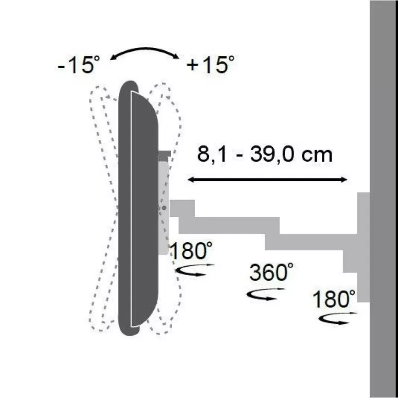 Techly ICA-LCD 104 sienas kronšteins LED/LCD televizoriem 13-30 collas, noliekšana, 3 locītavas, sudrabs