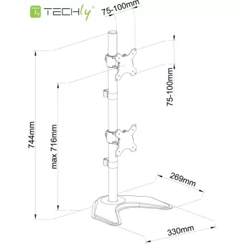 Monitora stiprinājums Techly ICA-LCD 2520V diviem ekrāniem 13–27 collām, melns