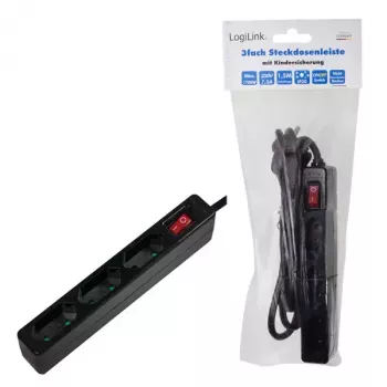 Pagarinātājs LogiLink LPS230B 1.5m 3 AC kontaktligzdas Melns