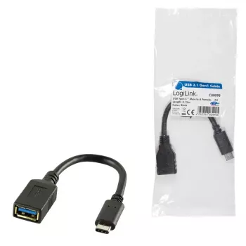 USB kabelis LogiLink USB C - USB A 0.15m CU0098 Melns