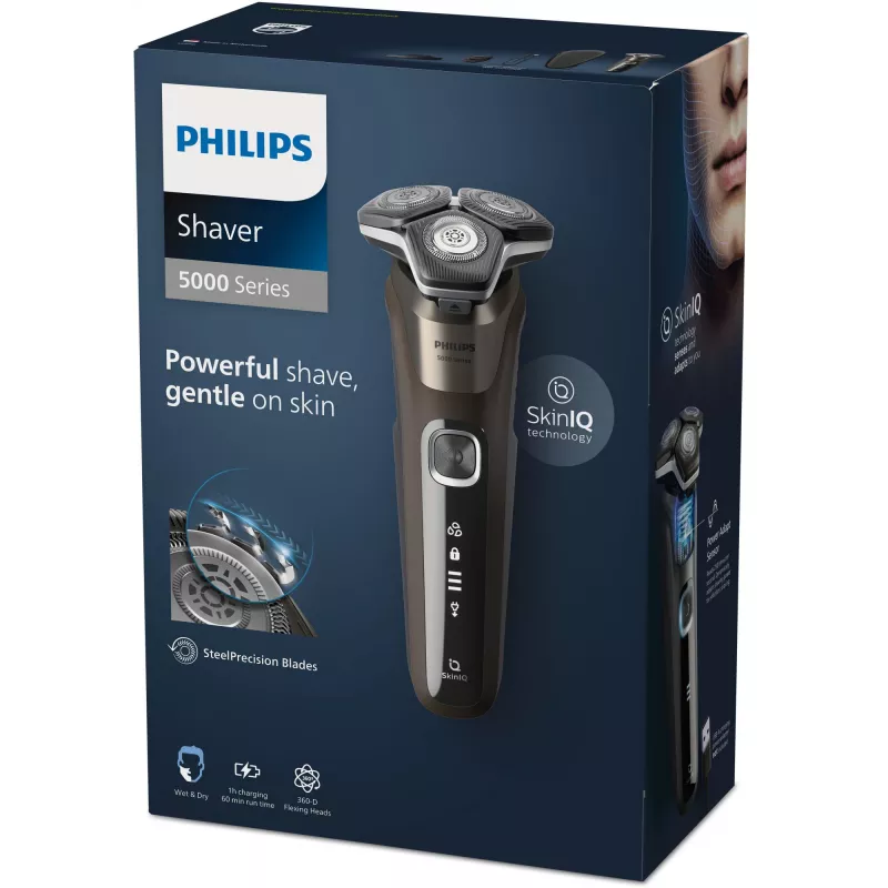 Rotācijas skuveklis Philips Series 5000 S5886/38 — 3 galviņas, slapjš/sauss, Li-Ion akumulators, USB uzlāde, 60 min darbība