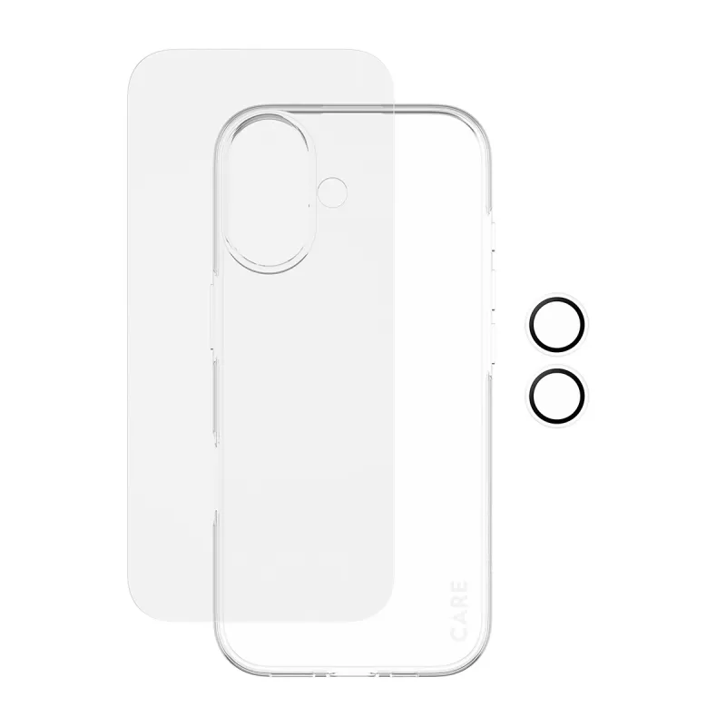 PanzerGlass 3-in-1 Combo Bundle iPhone 17 — ekrāna aizsargs, kameras lēcu aizsargs un maciņš