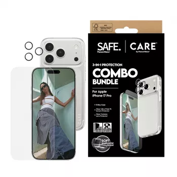 PanzerGlass 3-in-1 Combo Bundle iPhone 17 Pro CR40572 — ekrāna aizsargs, kameras aizsargs un maciņš