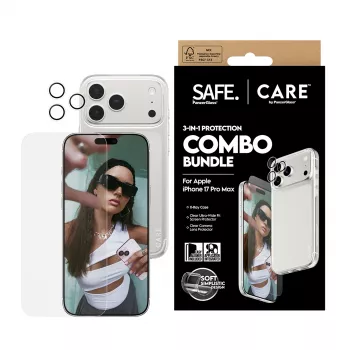 PanzerGlass 3-in-1 komplekts iPhone 17 Pro Max – ekrāna aizsargs, maciņš un kameras lēcu aizsargs CR60725