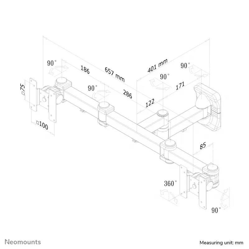 Neomounts FPMA-W960D Divu monitoru/TV sienas stiprinājums 10-27 collas - pilna kustība