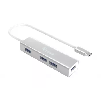 Equip USB-C uz 4 portu USB 3.0 centrmezgls, USB 3.2 Gen 1 Type-C, USB 3.2 Gen 1 Type-A, 5000 Mbit/s, Sudrabs, Alumīnijs