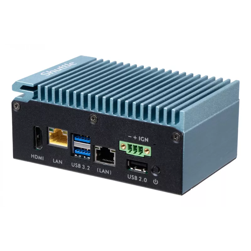 Shuttle Edge PC SPCEL02, Intel Celeron J6412, 1x HDMI, 2x 2.5G LAN, 1x COM, DIO (4x in, 4x out), 3x USB, 2x M.2, 12-24V, 24/7 pastāvīga darbība, bez ventilatora, iekļauts VESA un DIN-RAIL stiprinājums