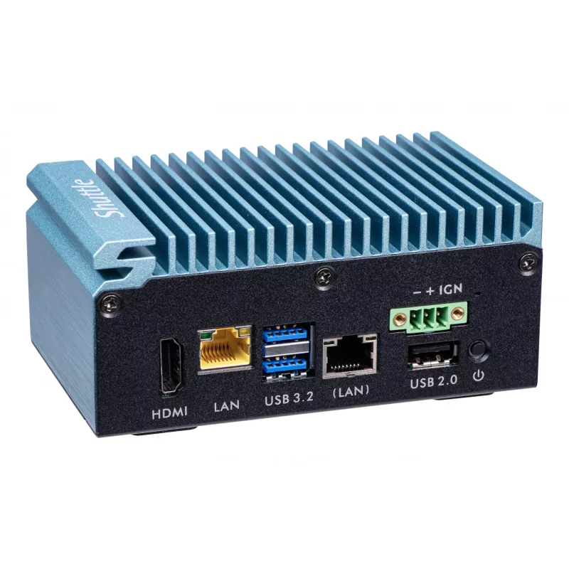 Shuttle Edge PC SPCEL02, Intel Celeron J6412, 1x HDMI, 2x 2.5G LAN, 1x COM, DIO (4x in, 4x out), 3x USB, 2x M.2, 12-24V, 24/7 pastāvīga darbība, bez ventilatora, iekļauts VESA un DIN-RAIL stiprinājums